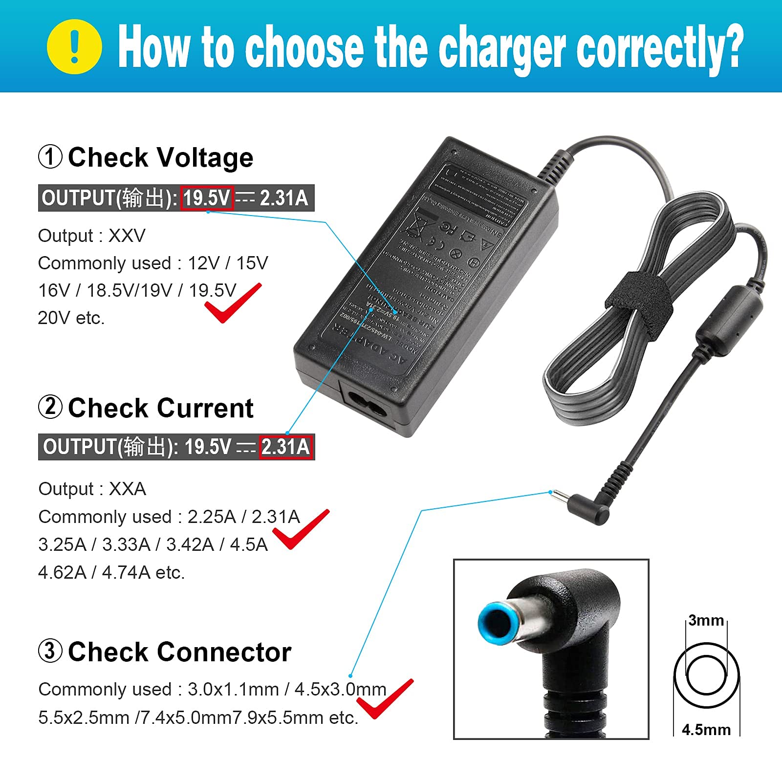 AC Doctor INC 19.5V 2.31A 45W AC Adapter Charger for HP Pavilion 11 13 15 X360 M3 elitebook Folio 1040 G1 G2 G3 touchsmart 11 13 15 Spectre ultrabook(Only Compatible with Blue Tip : 4.5 X 3mm)