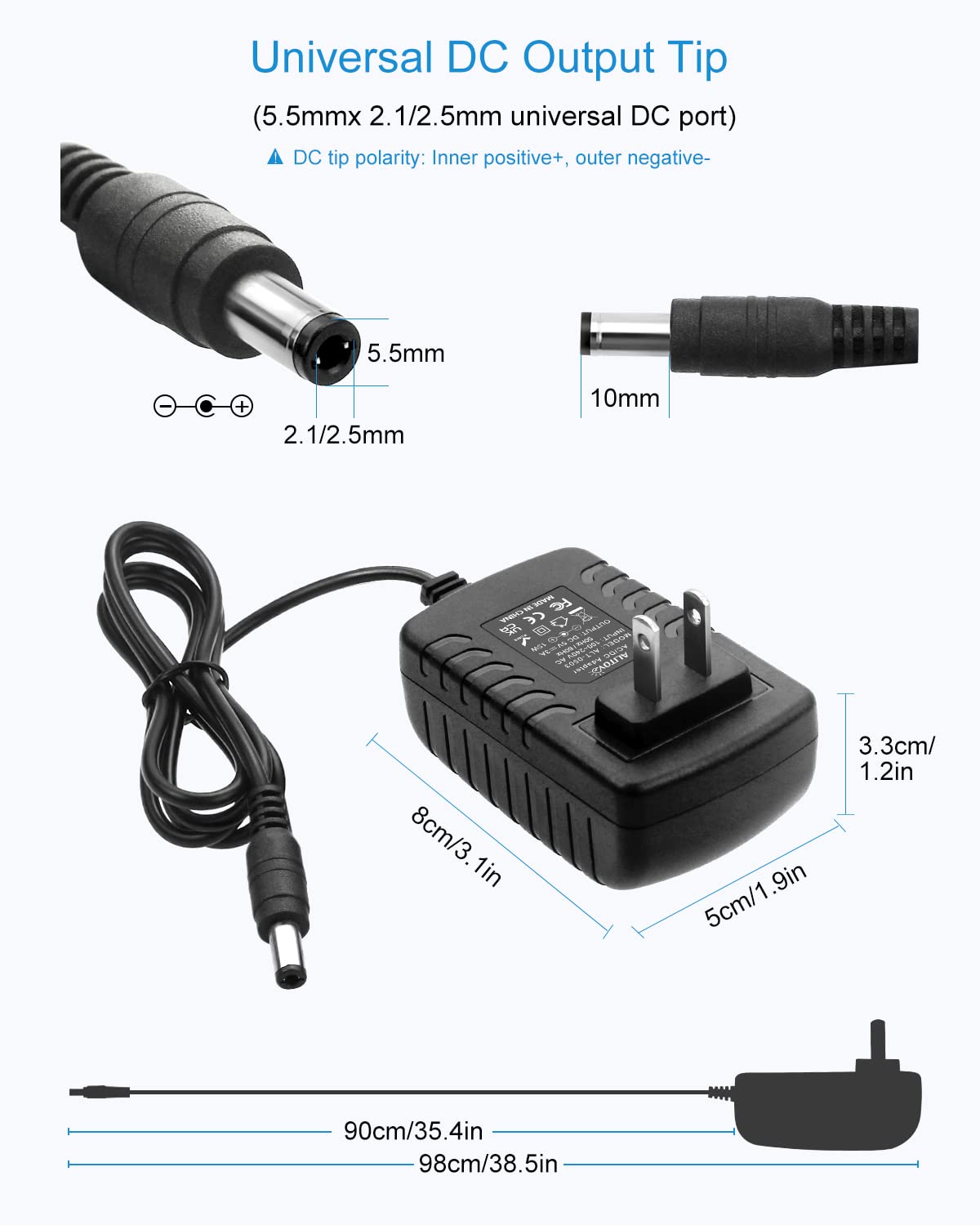 ALITOVE 5V 3A 15W AC 100V~240V to DC Power Supply Adapter Converter 5.5X 2.5mm 5.5x2.1mm Plug for WS2812B WS2811 WS2801 SK6812 LED Pixel Strip Light CCTV Camera Security System