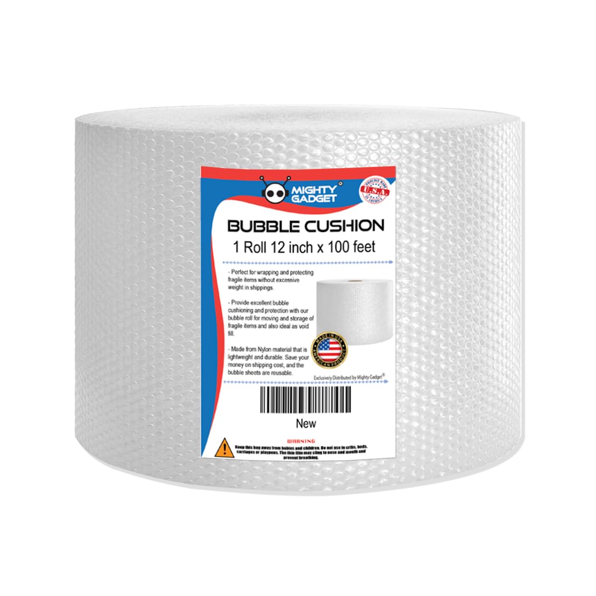 Mighty Gadget 100 feet Small Bubble Cushioning Wrap Perforated Every 12” for Moving, Shipping, and Packing Wrap for Extra Protection of Fragile Items: Glassware, Porcelain Dishes, Ceramics, Ornaments