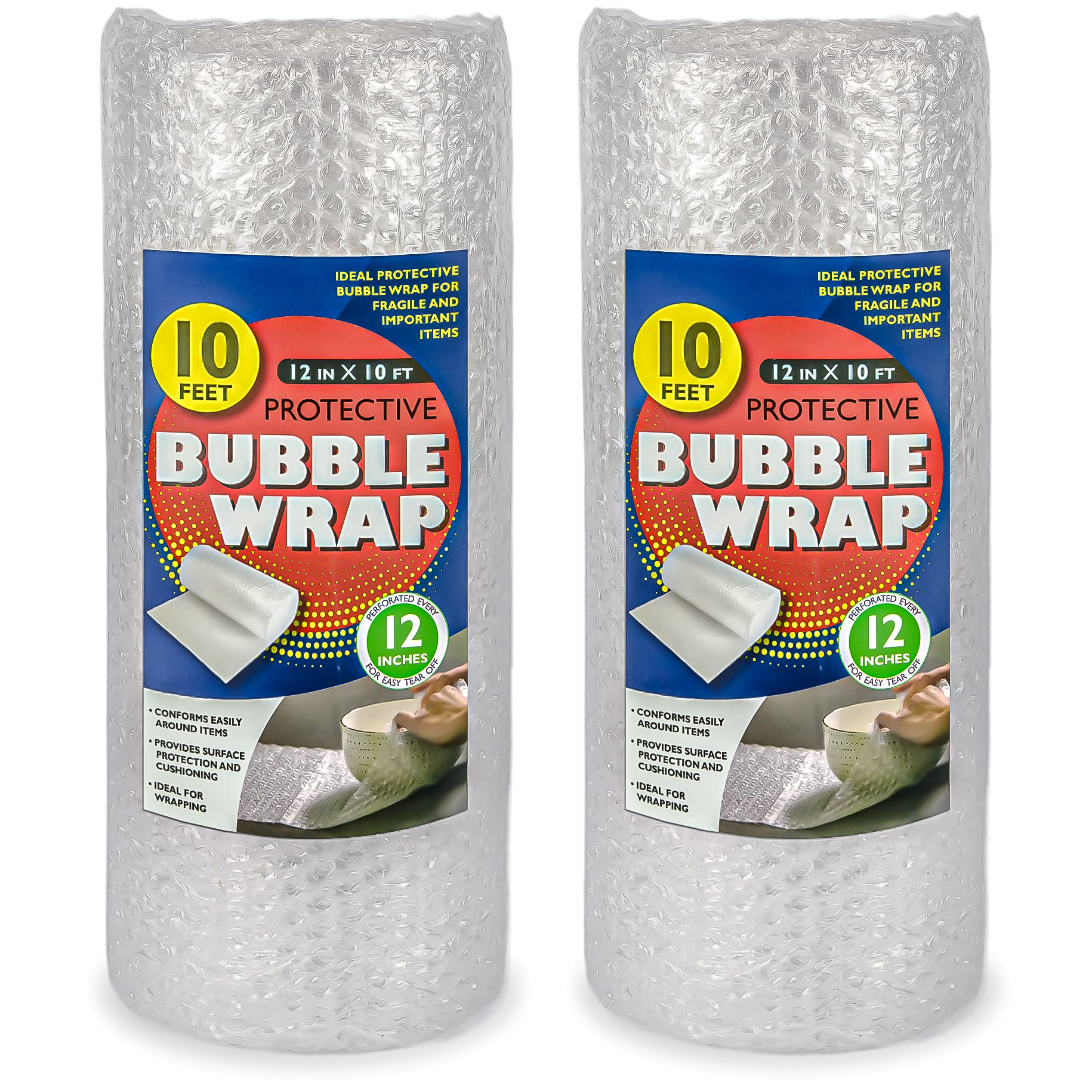 SteadMax 2 Pack Bubble Cushioning Wrap Rolls, 12” x 20’ Total, 3/16” Bubbles, Perforated Every 12”, Packing, Shipping, Moving Supplies (Pack of 2)