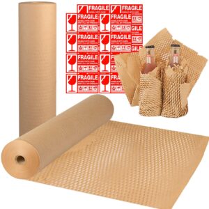 Honeycomb Packaging Paper, 15" x 135' Packing Paper Recyclable Moving Supplies Bubble Cushion Wrapping Paper for Packing Moving Shipping Protective Roll for Protecting Fragile Items