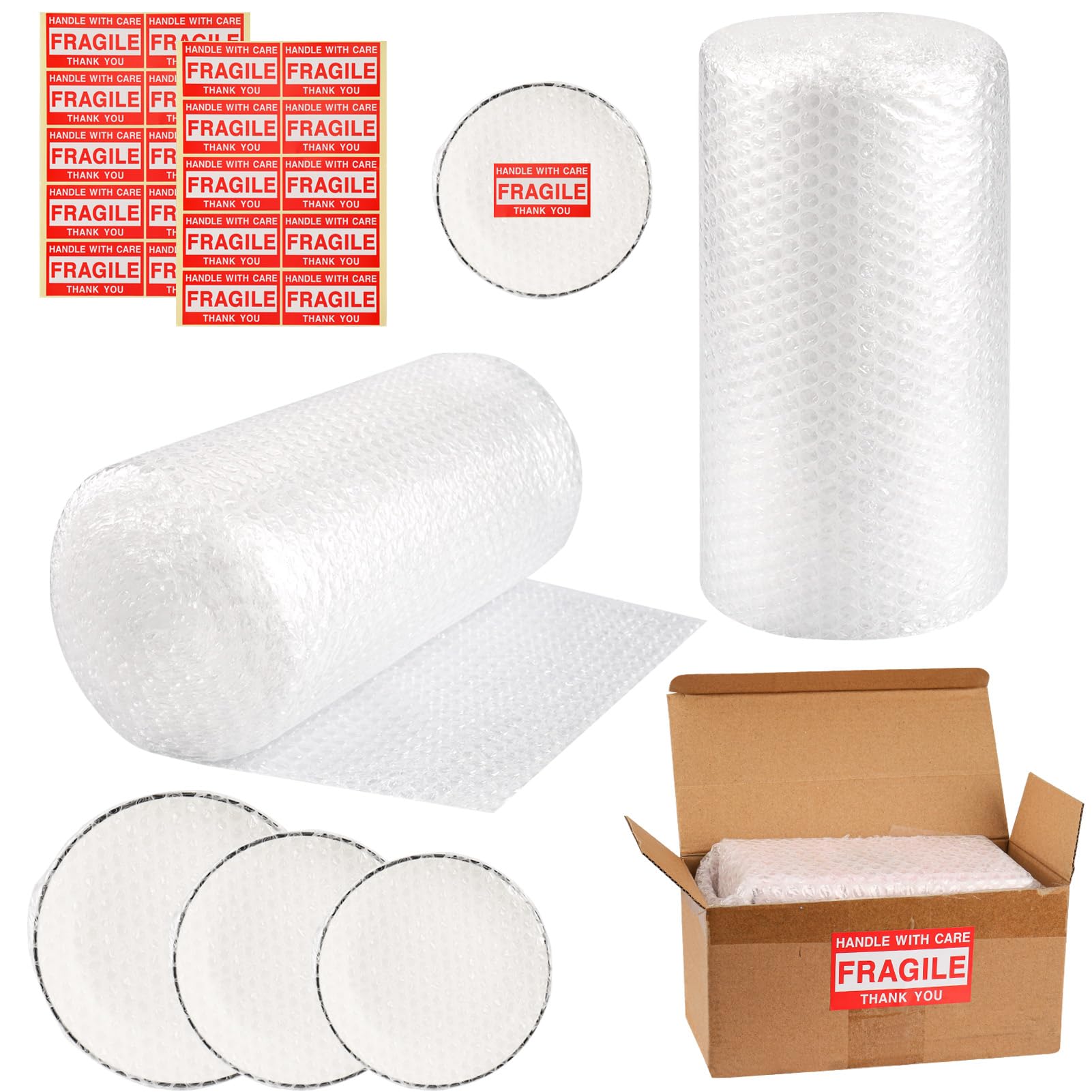 2-pack Bubble Cushioning Wrap Rolls, 3/16" x 12" x 72' ft Total Bubble Packing Wrap,Cushioning Rolls Packing Supplies Perforated Everv 12 ",with 20 Fragile Stickers for Packing Moving Shipping