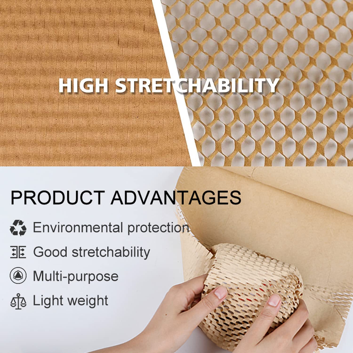 Honeycomb Packing Paper,12" W x 200' L Bubble Cushioning Wrap for Moving,Products & Gifts Wrapping Paper,Recyclable and Biodegradable Cushioning Packing Material with 20 Fragile Sticker Labels