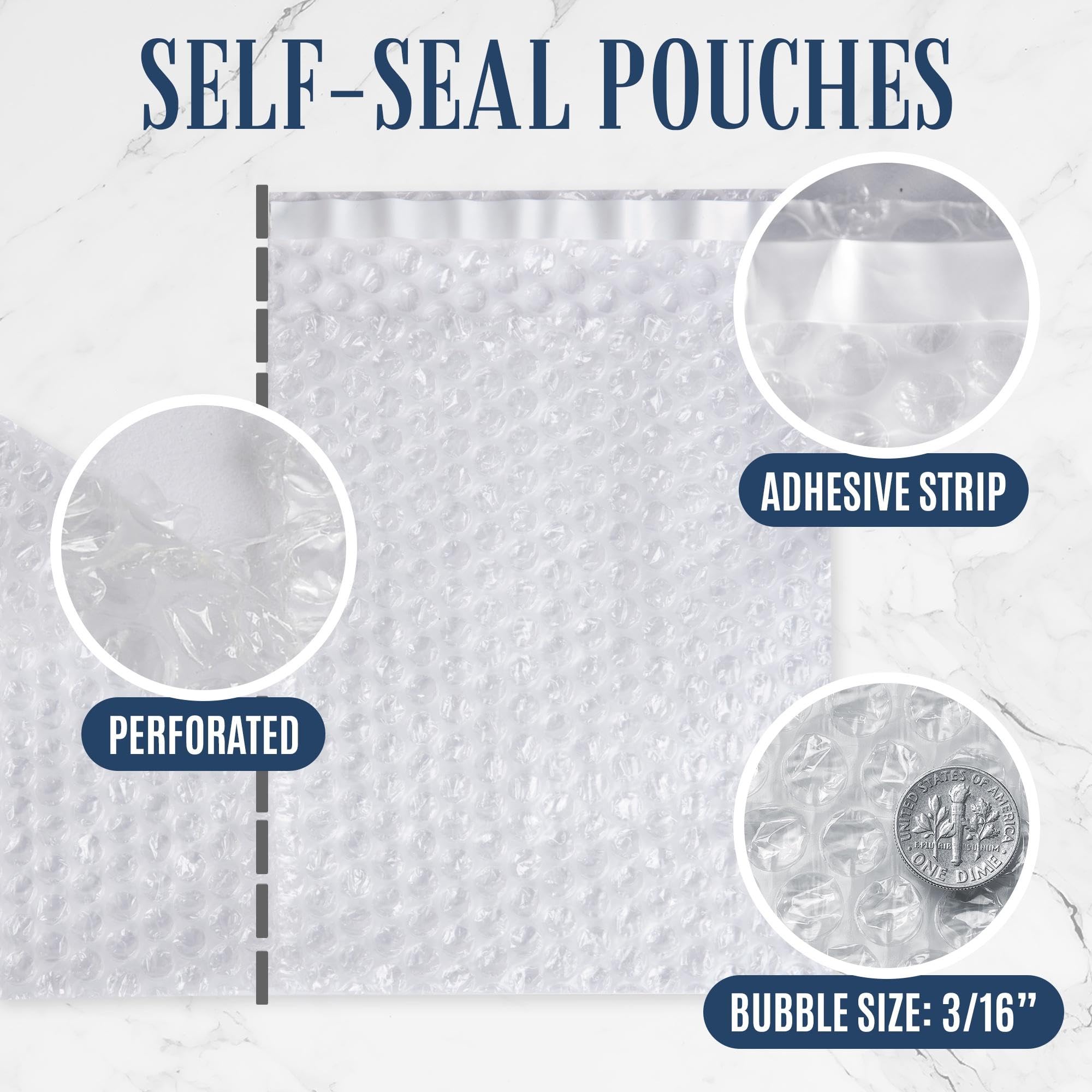 Self Seal Bubble Pouches - ALTERNIUM Bubble Bags for Packing, Packaging Filler for Moving - Cushioning Wrap for Fragile Items, Dish Packing Kit Shipping Supplies for Small Business - 50pcs, 7.5x8 Inch