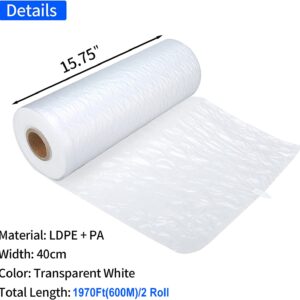 2 Rolls Air Cushion Film 985ft Length Each Roll, Total Length 1970ft, Size 15.7inch x 11.8inch, Air Pillow Bubble Bags Film, Air Cushion Machine Not Included