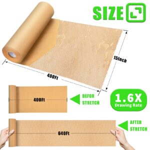 Honeycomb Packing Paper, MINHAO 15"x400' Eco Friendly Packing Paper for Moving Recyclable Honeycomb Paper Moving Supplies Bubble Paper Wrapping Protective Roll, With 36 Fragile Sticker Labels