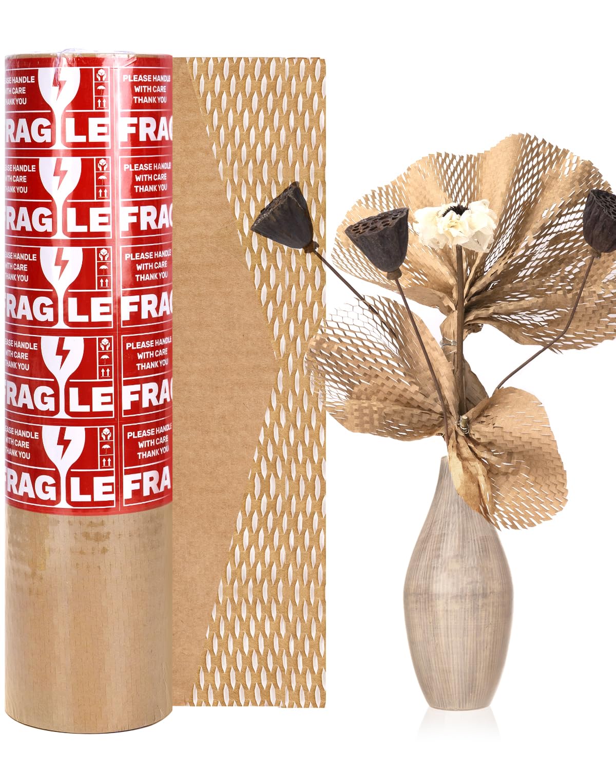 Honeycomb Packing Paper Wrap 15” x 158’, Brown Recycled Moving Supplies Eco-Friendly Bubble Paper Packing Wrapping for Fragile Items, Glassware, Ceramics, Electronics and Decorations Packaged Bouquet