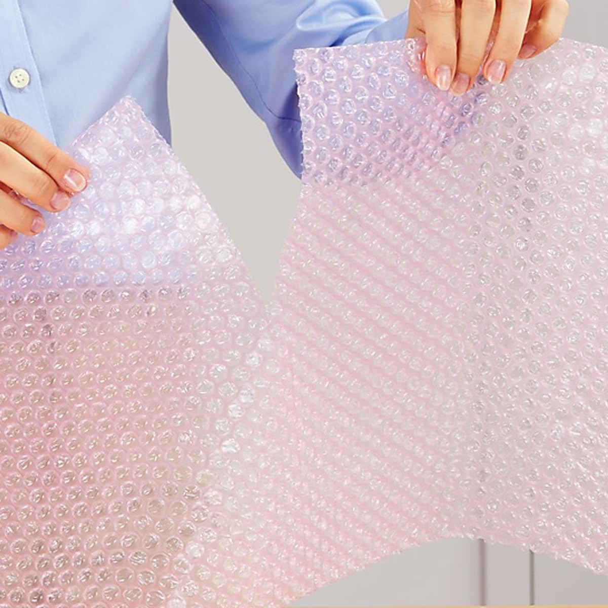 Mighty Gadget 100 ft Anti-static Small Bubble Perforated Every 12” Cushioning Wrap for Moving & Shipping Bubble Packing Wrap for Extra Protection Clear Bubble Roll Moving Supplies (Pink)