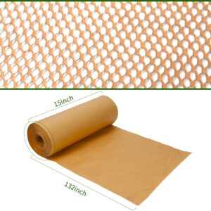 TOMVYTER Honeycomb Packing Paper 15"x132FT, Biodegradable Paper Bubble Cushioning Wrap Alternative, Recycled Honeycomb Packaging Paper Wrapping Roll for Moving, Shipping, Fragile Items