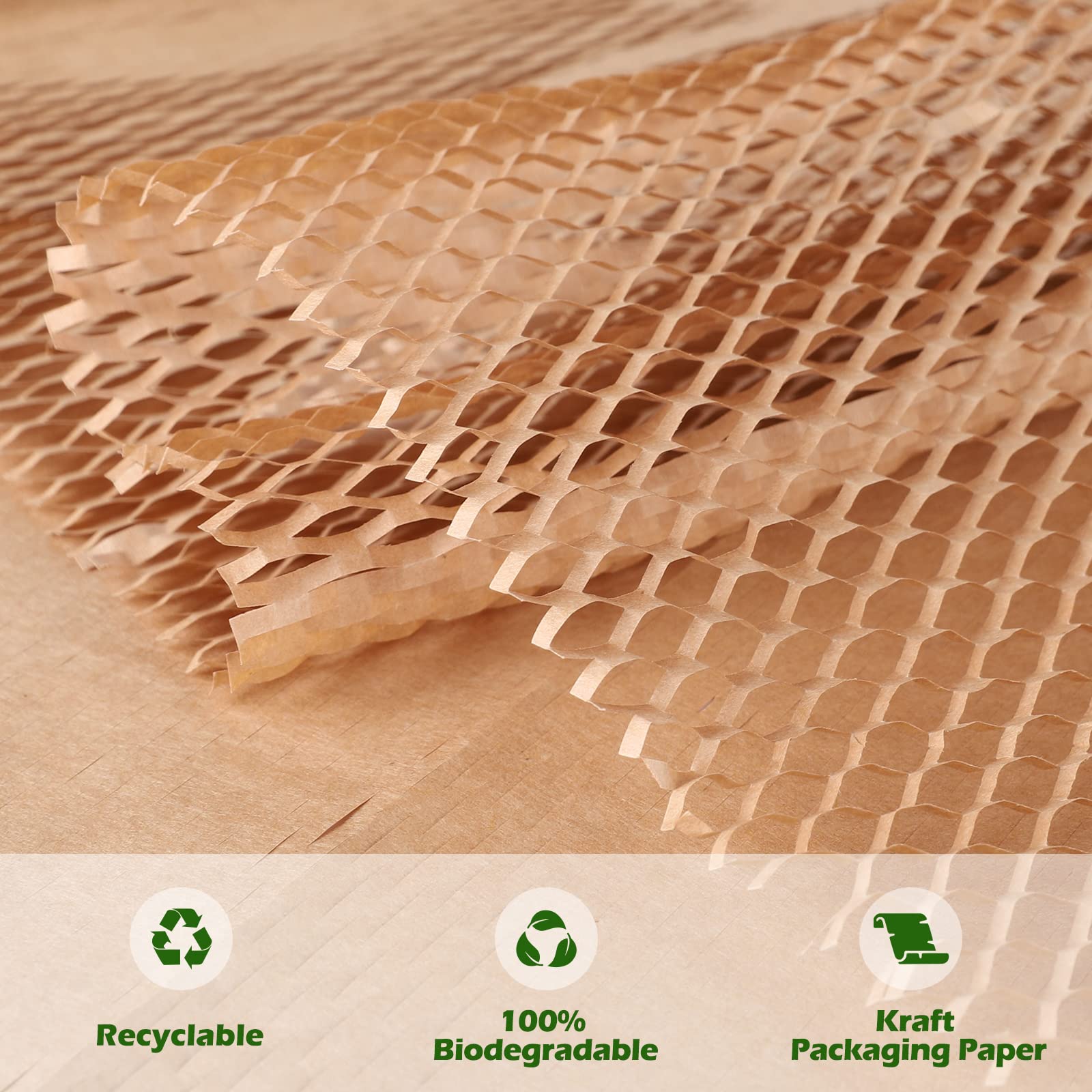 TOMVYTER Honeycomb Packing Paper 15"x132FT, Biodegradable Paper Bubble Cushioning Wrap Alternative, Recycled Honeycomb Packaging Paper Wrapping Roll for Moving, Shipping, Fragile Items