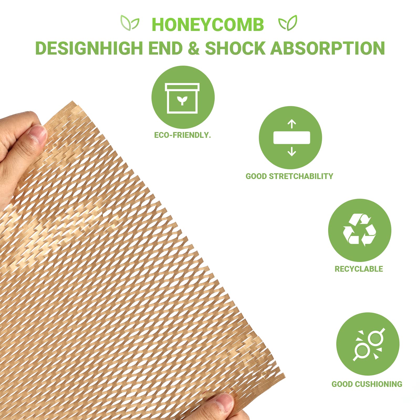 WOJEE Honeycomb Packing Paper Eco-Friendly Bubble Cushioning Wrap Roll with 12 Fragile Sticker Labels, Recyclable Kraft Packing Paper for Moving, Shipping Suppliers (12 Inch x132 Feet, Brown)