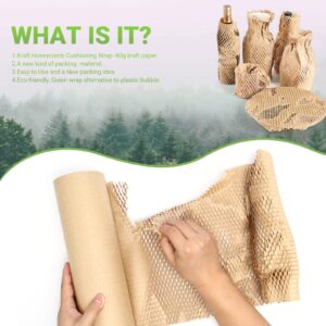 WOJEE Honeycomb Packing Paper Eco-Friendly Bubble Cushioning Wrap Roll with 12 Fragile Sticker Labels, Recyclable Kraft Packing Paper for Moving, Shipping Suppliers (12 Inch x132 Feet, Brown)