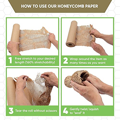 ecoducer 15”x164’ Honeycomb Packing Paper Moving Supplies with 48 Fragile Stickers &100 ft Jute Twine. Eco Friendly Bubble Cushioning Wrap Packing Material. Biodegradable Shipping Supplies.