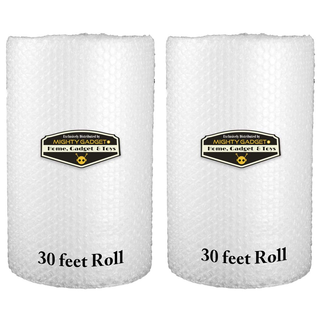 2 Rolls Mighty Gadget Brand 3/16" Air Bubble Cushioning Roll Perforated Every 12" - 12 inch W x 30 feet L per Roll Cushioning Moving Supplies (60 feet Total)