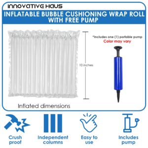 Innovative Haus 10 Inch x 144 Feet Inflatable Bubble Cushioning Wrap with Free Pump - Air Pillows for Shipping - Column Wrap for Heavy Duty Packing and Shipping Packaging