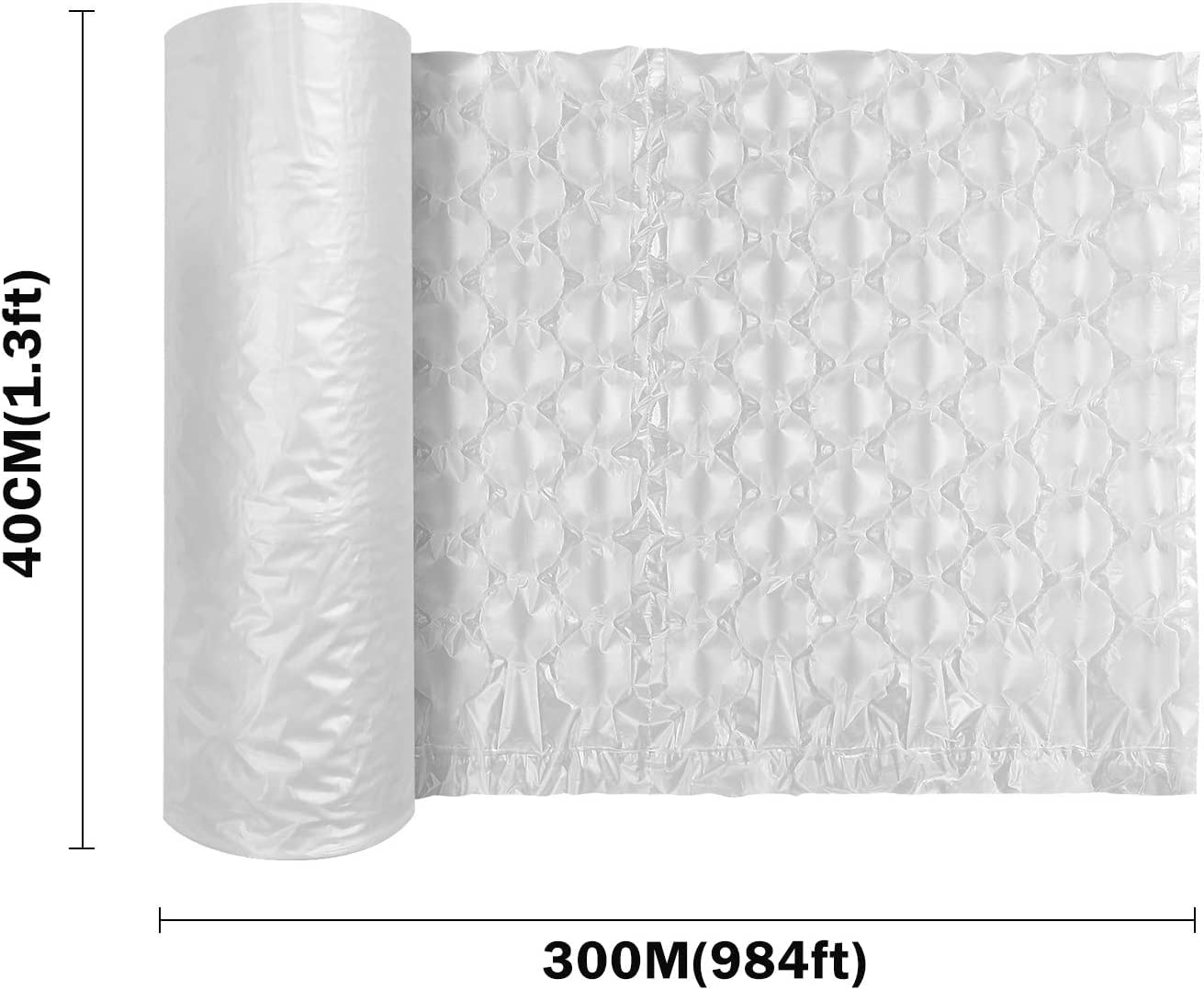 JZBRAIN Air Cushion Film Bubble Cushioning Wrap Inflatable Air Pillow Film Roll for Packaging, 1 Roll 400mm X 290mm X 300m X 0.02mm, ONLY Compatible with JZBRAIN 056C/YE310 Air Pillow Machine (74005)