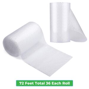 Air Bubble Cushioning Wrap large Rolls for Heavy-Duty Packing, Moving, Shipping, Packaging Boxes Mailers | 12 Inch x 72 Feet Total, Perforated Every 12"| 2 Pack, 36' Roll | 30 Fragile Sticker|USA Made