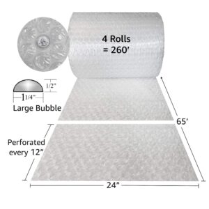 UOFFICE Roll of Bubble Cushioning Wrap - 24" Wide x 260 Ft - Large 1/2" Bubbles