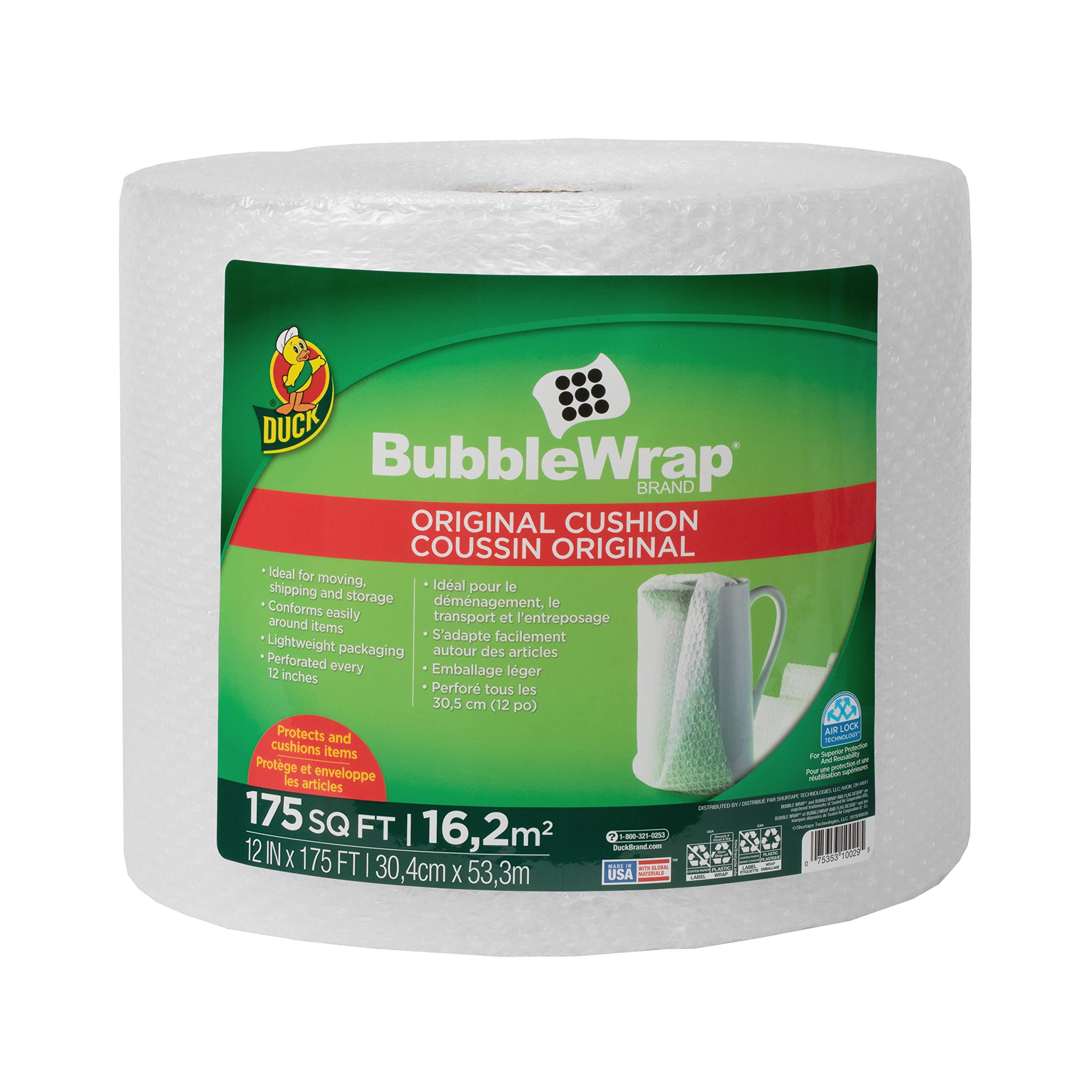 Duck Brand Stretch Wrap With Handle, 20 Inch x 1000 Feet, Clear, Single Roll & Duck Brand Bubble Wrap Roll, 12” x 175’, Original Bubble Cushioning