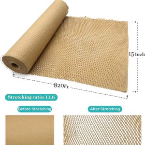 Eco Friendly Honeycomb Packing Paper, 15" x 820' Honeycomb Cushioning Wrap Roll for Moving Shipping Packaging Gifts, Recyclable Honeycomb Paper Moving Supplies Bubble Paper Wrapping Protective Roll