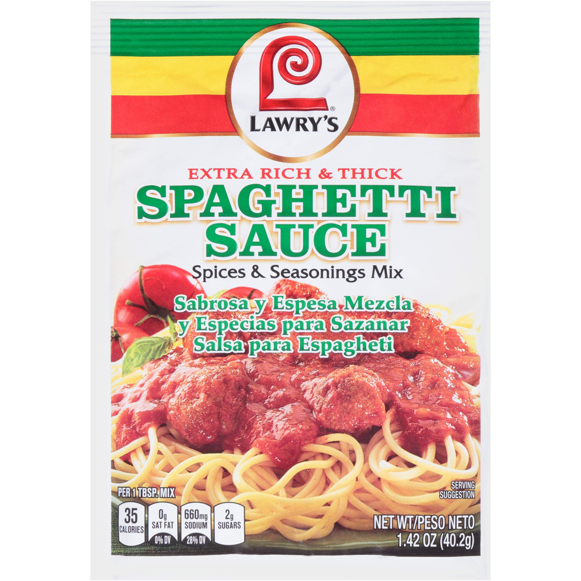 Lawry's Extra Rich & Thick Spaghetti Sauce Spices & Seasonings Mix, 1.42 oz (Pack of 12)