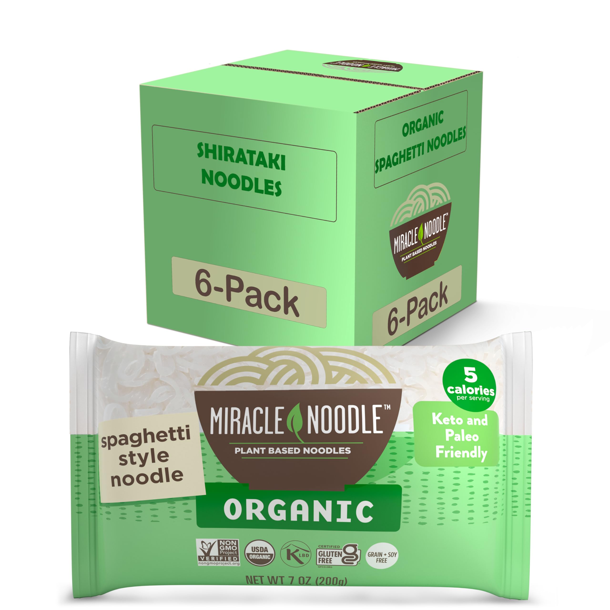 Miracle Noodle Organic Spaghetti Noodles - Shirataki Noodles Ready To Eat, Konjac Noodles Spaghetti, Low Carb Pasta, Keto Spaghetti Noodles, Paleo, Vegan, Gluten Free, Low-Calorie Pasta - 7 Oz, 6-Pack