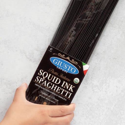 Giusto Sapore Imported Artisanal Squid Ink Spaghetti Italian Pasta, Organic Bronze Drawn, 340G