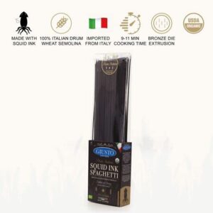 Giusto Sapore Imported Artisanal Squid Ink Spaghetti Italian Pasta, Organic Bronze Drawn, 340G