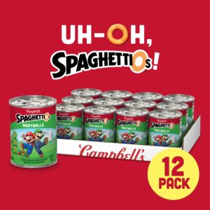 SpaghettiOs Super Mario Bros Canned Pasta with Meatballs, 15.6 oz Can (Pack of 12)