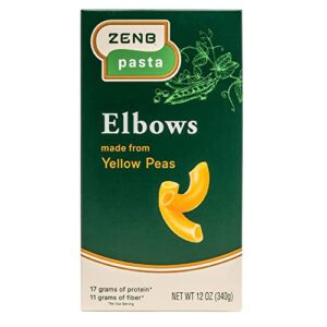 zenb plant based elbow pasta - made from 100% yellow peas, gluten free, non-gmo & vegan, 20g of protein & 12g of fiber in every serving - (pack of 3)