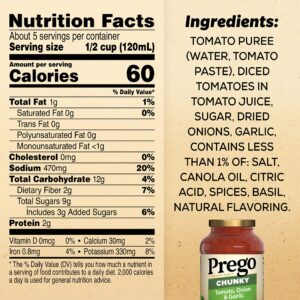 Prego Chunky Tomato with Garlic and Onion Pasta Sauce, 24 Oz Jar (Case of 12)