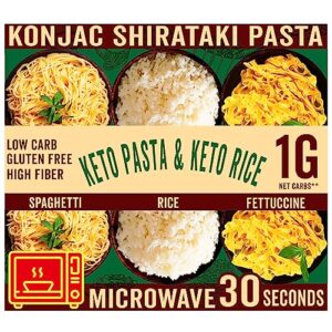 Keto Pasta microwave konjac shirataki. Keto Noodles (variety 6 packs) Keto Pasta, low carb pasta Spaghetti, Fettucine, Rice. Skinny pasta ready in 30 seconds, low calorie