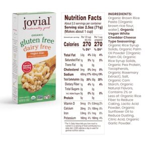 Jovial Organic Gluten Free Dairy Free Vegan Mac - Gluten Free Vegan Pasta, Whole Grain Pasta, Organic Pasta, Vegan Gluten Free Mac, Award Winning Taste, Made in Italy - 6 Oz