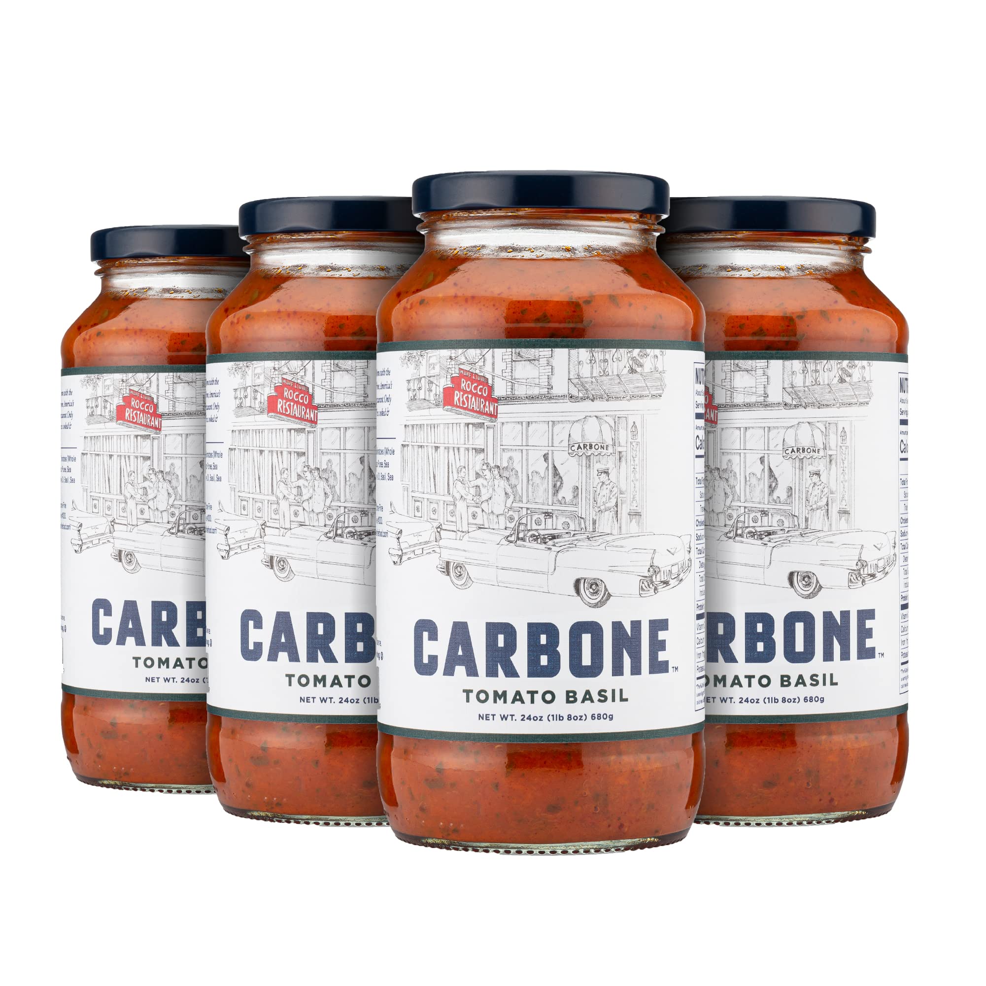 Carbone Tomato Basil Pasta Sauce | Tomato Sauce Made with Fresh & All-Natural Ingredients | Non GMO, Vegan, Gluten Free, Low Carb Pasta Sauce, 24 Fl Oz (Pack of 4)