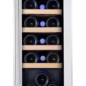 Kalamera Mini Fridge 18 Bottle - 12 inch Wine Cooler Refrigerator, Built-in or Freestanding, with Stainless Steel & Double-Layer Tempered Glass Door, and Temperature Memory Function Wine Fridge