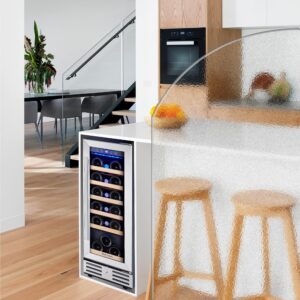 Kalamera Mini Fridge 18 Bottle - 12 inch Wine Cooler Refrigerator, Built-in or Freestanding, with Stainless Steel & Double-Layer Tempered Glass Door, and Temperature Memory Function Wine Fridge