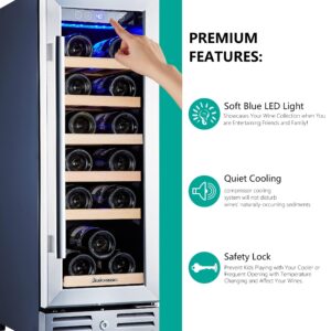 Kalamera Mini Fridge 18 Bottle - 12 inch Wine Cooler Refrigerator, Built-in or Freestanding, with Stainless Steel & Double-Layer Tempered Glass Door, and Temperature Memory Function Wine Fridge