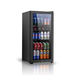 saeoola beverage refrigerator, 4.5 cu.ft mini fridge with double glass door, cooler for soda, beer or wine for home, office or bar with adjustable removable shelves(black)