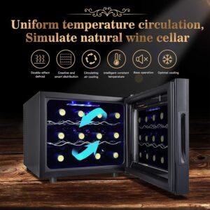 Wine Cooler Refrigerator 12 Bottle Freestanding Wine Cellar for White, Red, Champagne or Sparkling Wine,Compressor Wine Chiller Digital Temperature Control Fridge Glass Door