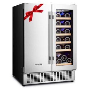 bodega 24 inch beverage and wine cooler, built-in and freestanding wine beverage refrigerator dual zone, holds 57 cans and 18 bottles, with independent temperature control,upgraded compressor quiet