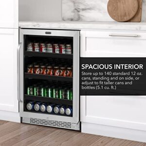 Whynter BBR-148SB Built-in 180 Can Undercounter Beverage Refrigerator with Reversible Door, Digital Control and Lock, 24-inch, Stainless Steel, 5 Cubic