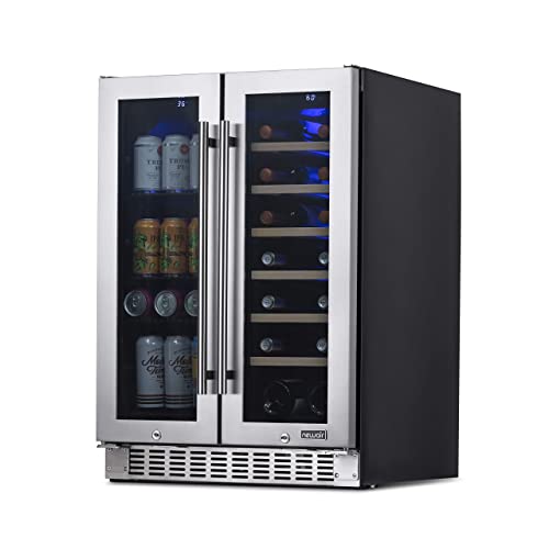 NewAir 24” Wine and Beverage Refrigerator, 18 Bottle and 60 Can Dual Zone Wine Fridge, Built-in Wine Cooler, Stainless Steel Mini Fridge for Bedroom, Kitchen Cabinet, Bar Cabinet, Home Office