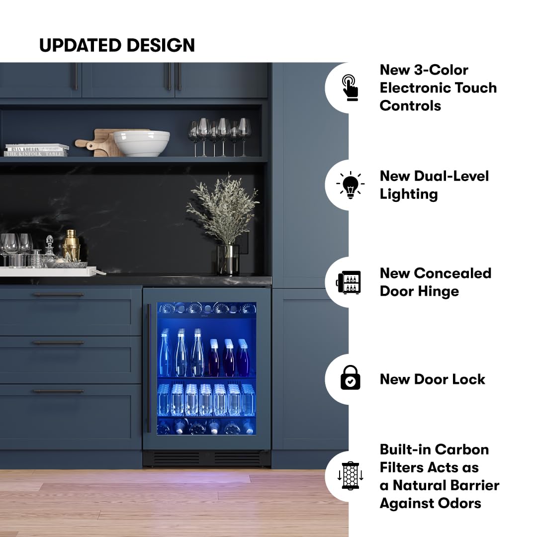 Zephyr Presrv Series 24 Inch Stainless Steel Freestanding or Built In Beverage Center 7 bottles, 108 12 oz cans (Door handle sold separately, and wood panel not included.)