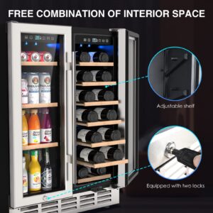 Mojgar Wine and Beverage Refrigerator, 24 Inch Dual Zone Wine Fridge with 2 Safety Locks, Under Counter Wine Cooler Fridge Built-In or Freestanding, Holds 20 Bottles and 57 Cans (Double Glass Door)