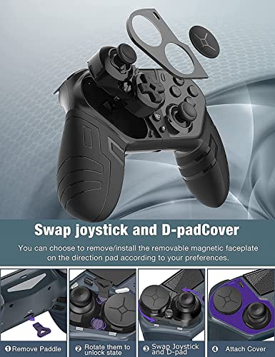 COWBOX 【2021 Upgraded Version】 Wireless P4 Controller with 3 Programmable Back Buttons and 1 Sensitivity-Control Back Button, Game Controller Remote with Turbo/Gyro/HD Dual Vibration/Touch Panel/LED