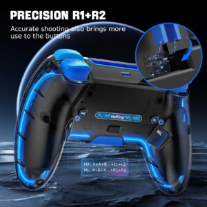 BRHE Wireless PS4Controller with Hall 3D Joysticks/RGB LED Lights/Programming Funtion,PS4Controller Remote Joystick Gamepad,Game Controller for PS4/Slim/Pro