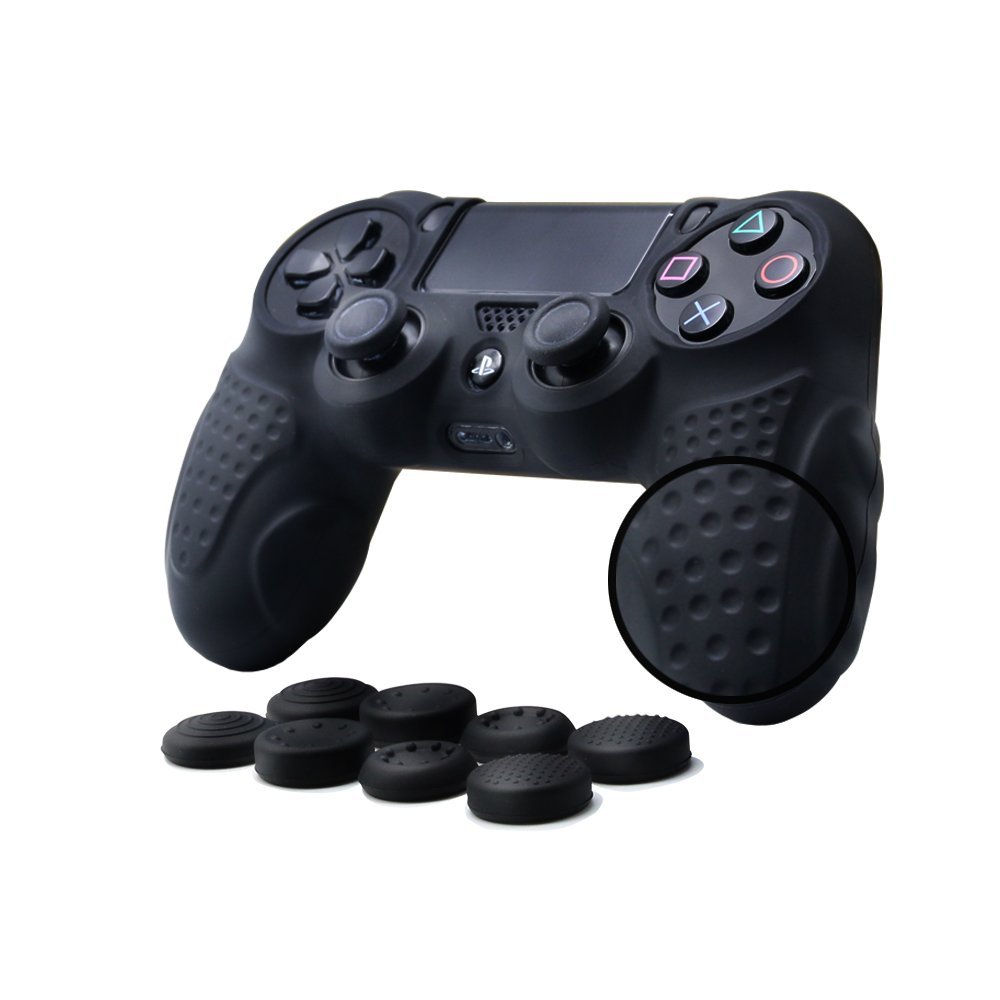 CHINFAI PS4 Controller DualShock4 Skin Grip Anti-Slip Silicone Cover Protector Case for Sony PS4/PS4 Slim/PS4 Pro Controller with 8 Thumb Grips (Black)