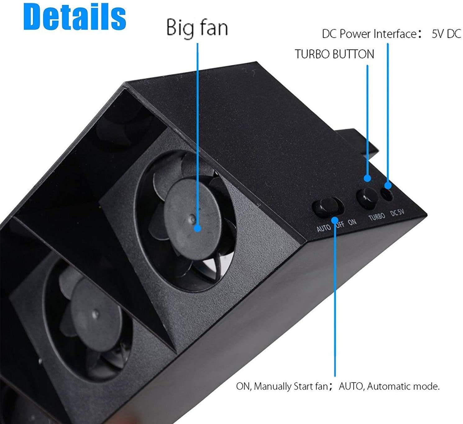 Linkhood Cooling Fan for PS4, USB External Cooler 5 Fan Turbo Temperature Control Cooling Fans for Sony Playstation 4 Gaming Console