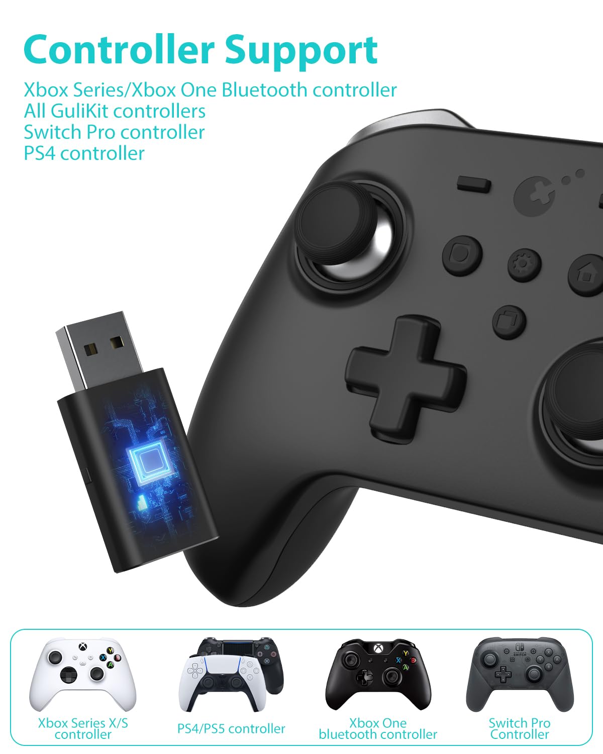 GuliKit Goku Wireless Adapter, King Kong 2 Pro Controller Adapter, Bluetooth, Works with Xbox Series X, PS4, Switch, PC