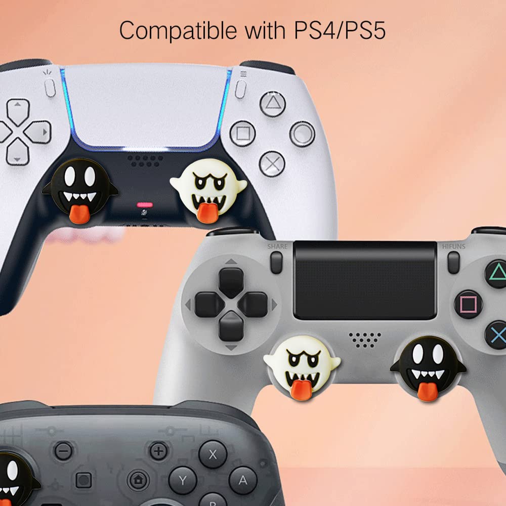 PERFECTSIGHT Halloween Skull Thumb Grip Caps for Playstation 4/5, PS5, PS4, Xbox Series X/S, Xbox One, Switch PRO Controller, 4PCS Kawaii Soft Rubber 3D Analog Thumbsticks Grips Joystick Cover